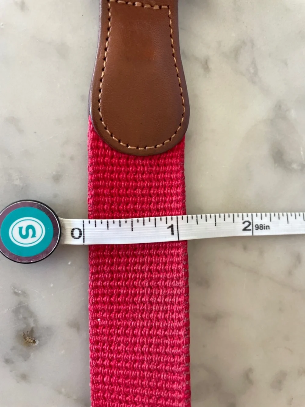 COACH Vintage Red Canvas Belt Brown Leather Trim and Brass Buckle 34